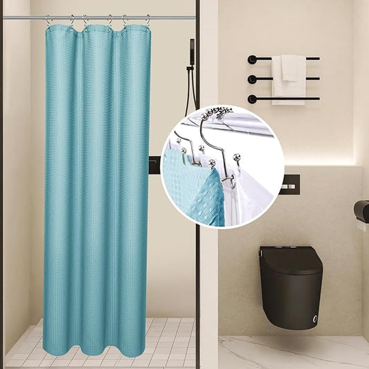 LaCyan 3 in 1 Waterproof Waffle Weave Shower Curtain and Clear Liner Set with 6 Stainless Steel Hooks Double Sided for Bathroom 72 Inches Heavy Duty Polyester Fabric Shower Curtains 36x72