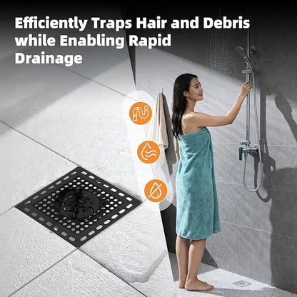 Hibbent Upgraded Shower Drain Hair Catcher, Shower Drain Cover for Bathroom Floor 4" Drain, Anti-Clogging Bathtub Drain Strainer, Stainless Steel Kitchen Sink Drain Strainer with Handle, Matte Black