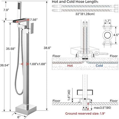 Free Standing Tub Faucet Chrome: ALEASHA High Flow Max 6.74 GPM Free Standing Tub Filler - Brass Modern Floor Mount Bathtub Faucet with Handheld Shower, for the Ultimate Elegant SPA Experience