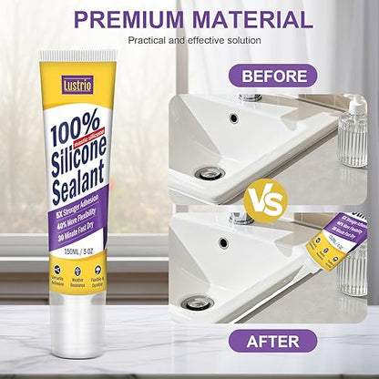 High-Strength Silicone Sealant & Adhesive - 100% Waterproof, Flexible Caulk for Kitchen, Bathroom, Shower, Window, Auto - Creates Durable, Shrink & Crack Resistant Seal 5 Oz. Tube. (White)
