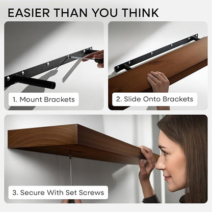 Homeforia Walnut 18 inch Floating Shelf, High End Solid Real Wood 18inch Floating Shelves for Wall Mounted, Dark Brown 18 inches Long Floating Shelves, Heavy Duty Bracket, 18 X 6.5 X 1.75 in, Set of 3