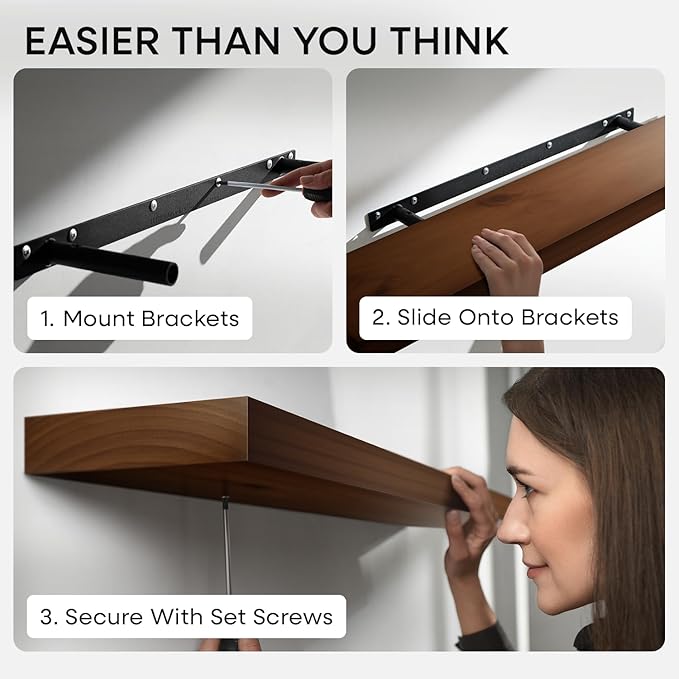 Homeforia Walnut 36 inch Floating Shelf, High End Solid Real Wood 36inch Large Shelves for Bathroom Wall, Dark Brown 36 inches Long Floating Shelves, Heavy Duty Bracket, 36 X 6.5 X 1.75 inch, Set of 2