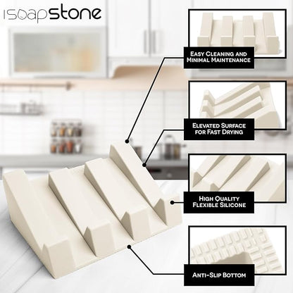 Silicone Soap Dish (USA Patented) Self Draining Bar Soap Holder for Shower Bathroom Sink, Drying Soap Dish Tray Sponge Holder Easy Cleaning Soap Saver Travel Accessories (Beige, 2)