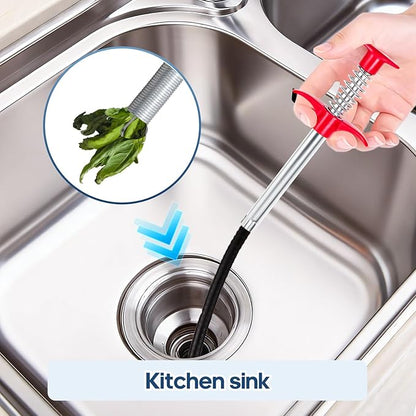 34'' Flexible Grabber Claw (4 Claws), Drain Snake with Tweezers, Bendable Hose Grabber Reacher Tool, Retractable Drain Clog Remover Tool, Pickup Tool for Bath Tub, Toilet, Kitchen Sink & Sewer