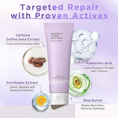 Overnight Toning Body Whip – Clinically Tested Night Cream for Firming & Moisturizing Arms, Thighs & Belly | Targets Loose Skin & Improves Tone While You Sleep, All Skin Types
