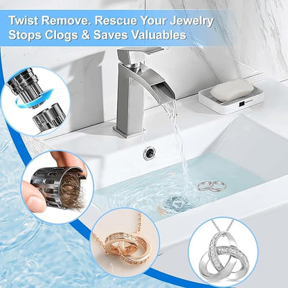 Bathroom Sink Stopper, Pop Up Drain for Bathroom Sink, Sink Plug Hair Catcher, Silent Popper Core with Removable Stainless Steel Filter Basket (Brushed Nickel, 1 Pack)