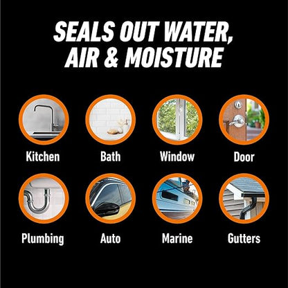 Gorilla Waterproof Caulk & Seal Silicone Sealant, 10oz Cartridge (Pack of 1) - Clear Caulking Sealant for Kitchen, Window, Bath, Marine, Door and More