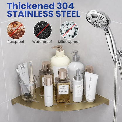 2 Pack Corner Shower Shelves Load Capacity 40 lbs 304 Stainless Steel Shower Corner Shelf Will not Rust 8in Shower Shelf for Inside Shower Brushed Gold Drilling Installation