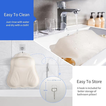 Goowin Bath Pillows for Tub, New Generation Skin-Friendly Silicone Bath Pillow, Luxury Bathtub Pillow for Head and Neck, Powerful Suction Tub Pillow for Bathtub with Inflatable Airbag (Off-White)