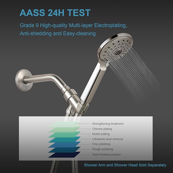 OFFO Shower Head Holder All Metal for Handheld Shower Head, Brushed Nickel Adjustable Shower Arm Mount with Solid Brass Pivot Ball, 1/2 in IPS Female Inlet and Male Outlet