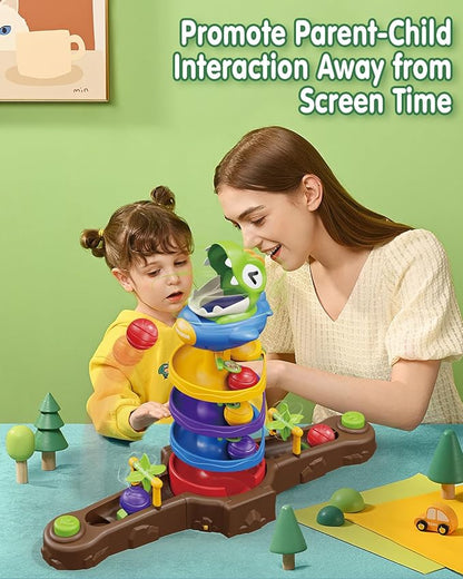 Dinosaur Ball Drop Toys for 3 4 5 6 7 8 Years Old Kids, Dino Spin Twister Toddlers Toy, Shoot Balls Toddler Montessori Toys Gifts for 1-6 Year Old Boys Girls, 4 Players PK Mode