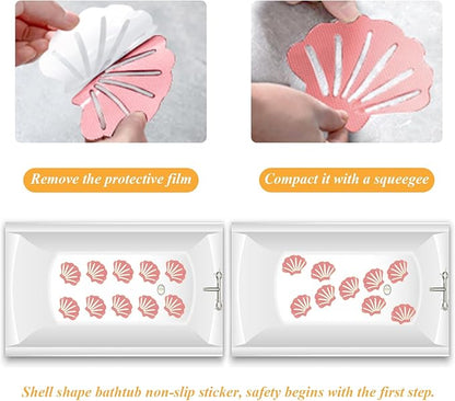 Bathtub Stickers Non Slip, Shell Shaped Tubs Safety Shower Treads, Adhesive Sticker for Bathroom Bathtub, Shower Floor,Pink(12Pcs)