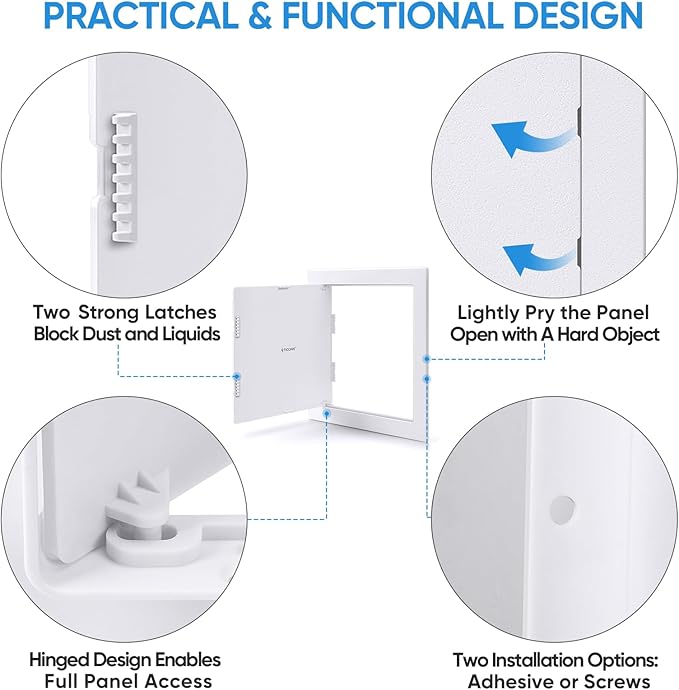 TICONN Access Panel for Drywall, 14 x 14 Inch ABS Plastic Wall Hole Cover Access Doors, Easy Install Plumbing Wall Panel for Drywall, Ceiling, Wiring and Cables