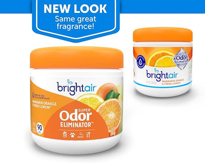 Bright Air 14 oz. Super Odor Eliminator, For Medium-Size Spaces, Mandarin Orange and Fresh Lemon Scent, Case of 6, Air Freshener, Natural Essential Oils, Lasts Up to 90 Days Each