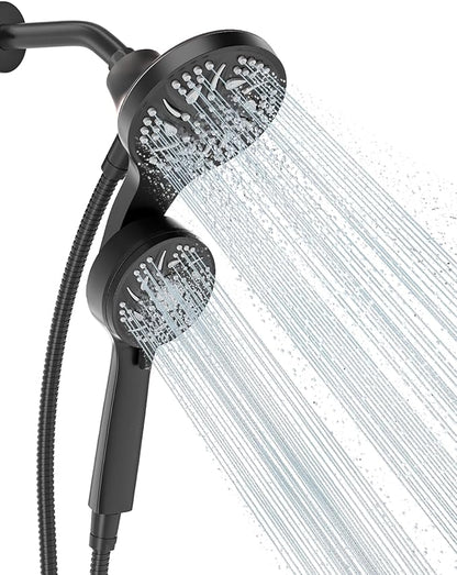 Cobbe High Pressure 3-Way Shower Head Combo, Hand Held Shower & Rain Shower Separately or Together, Dual 2 in 1 Showerhead with Stainless Steel Hose - Black