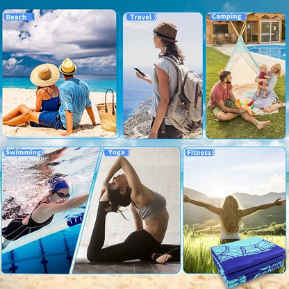 2 Pack Microfiber Lightweight Beach Towel 71"x32" Oversized Extra Large Thin Sand Free Towels Travel Swim Pool Yoga Gym Camping for Adults Women Men Beach Essentials Accessories Vacation Gift