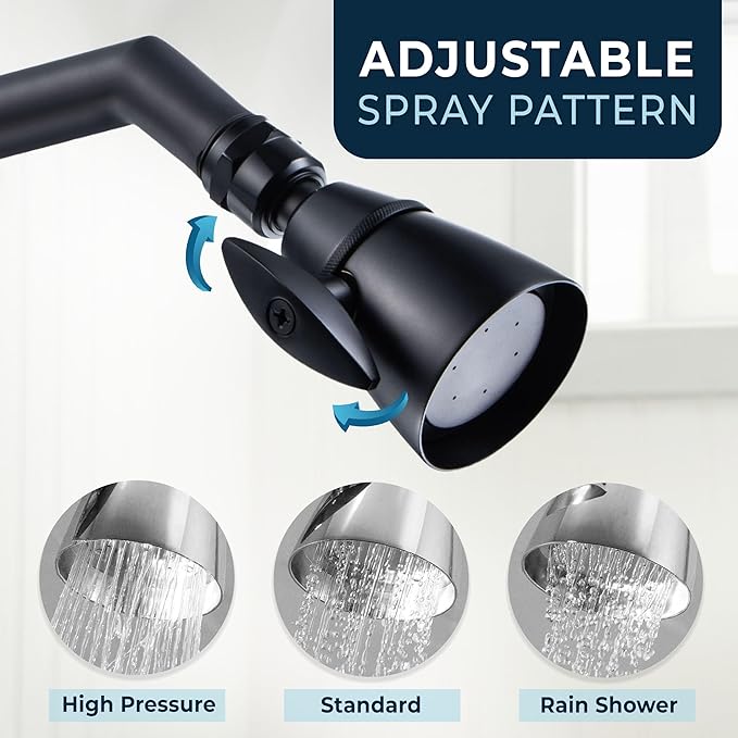 HammerHead Showers® Solid Metal 2 Inch High Pressure Shower Heads - MATTE BLACK – 2.5 GPM Shower Heads High Pressure - High Flow Shower Head with ADJUSTABLE SPRAY PATTERN - Fixed Shower Head