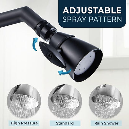 HammerHead Showers® Solid Metal 2 Inch High Pressure Shower Heads - MATTE BLACK – California Compliant 1.75 GPM Low Flow Rate - High Flow Shower Head with ADJUSTABLE SPRAY PATTERN - Fixed Shower Head