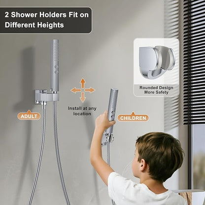 Shower Faucet Set, Wall Mount Shower System 12 and 6 Inch Dual Shower Head Set with 2 in 1 Handheld Spray Rain Shower Faucet with Rough-in Valve and Shower Trim Kit, Polished Chrome