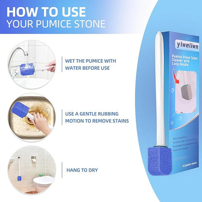 Pumice Stone Toilet Cleaner with Long Handle Pumice Stone Cleaner Rust and Grease Stain Clean Suitable for Toilet Bathroom Kitchen Sink BBQ 2 Handle and 10 Pumice Stones(Blue)