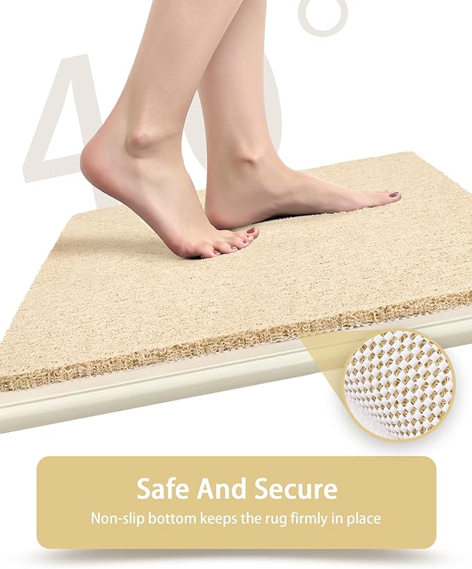 Mecko Loofah Bath Mat for Tub - Quick-Dry Non-Slip Shower Mat, Extra Thick Textured Grip Bathtub Mat for Bathroom and Shower Floor, Indoor/Outdoor Use for Wet Areas (Beige, 17"x47")