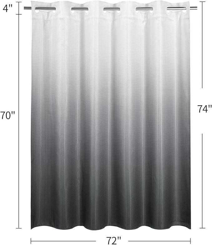 MitoVilla No Hooks Needed Grey Ombre Waffle Shower Curtain Liner Set, Modern Waffle Weave Heavy Duty Fabric Cloth Shower Curtain with Snap-in Liner for Luxury Neutral Hotel Spa Bathroom Decor, 72 x 74