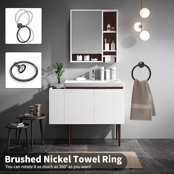 Newfun 8-Pieces 24" Bathroom Hardware Set, Bathroom Accessory Set, Includes 24" Adjustable Bath Towel Bar, Towel Rings Wall Mounted, Toilet Paper Holder, Robe Towel Hooks (Matte Black)