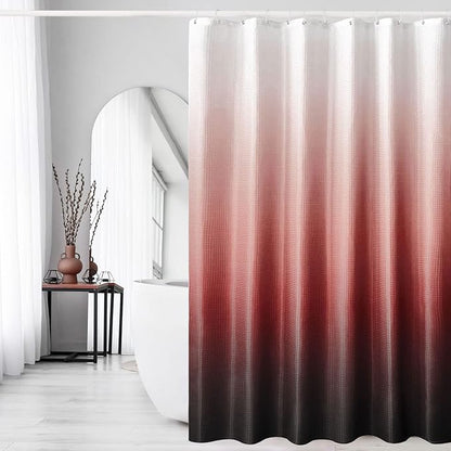 Gibelle Ombre Shower Curtain, Red Black Gradient Fabric Shower Curtain, Waffle Weave Textured Bathroom Curtains Shower Set with Hooks, Water Repellent and Machine Washable, 72 x 72