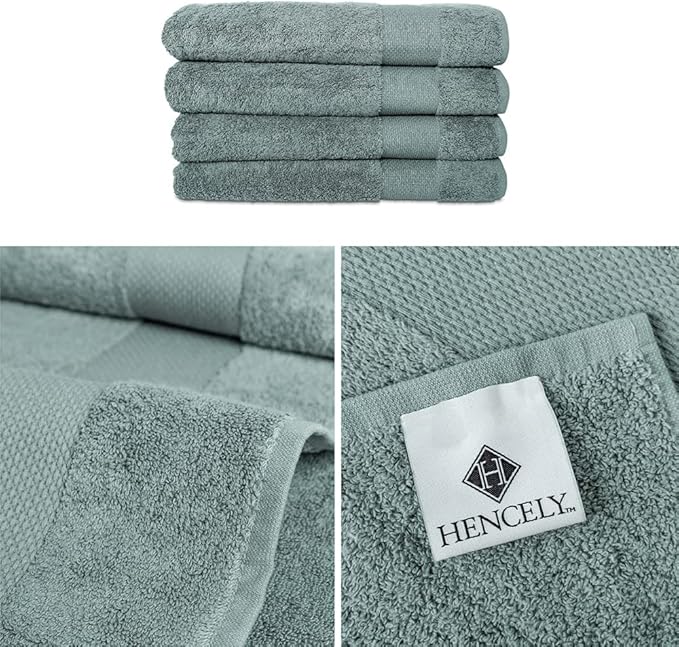 Hencely Premium Bath Towel Set of 4-28x58 Inches - High Absorbency, Quick Drying - 100% Soft Turkish Cotton Towels - Ideal for Home, Bathroom, Hotel, Spa, and Gym - Dark Green