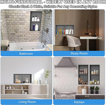 304 Stainless Steel Shower Niche Insert-24 x 12" No Tile Needed Bathroom Niche for Shower Wall-Double Shelves Built in Shower Shelf-Waterproof Recessed Cabinet for Bathroom Living Room Study Kitchen