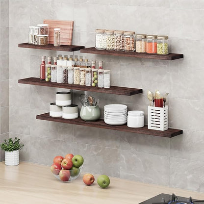 SAUMONIERES Floating Shelves 8 Inch Deep Solid Wood Wide Wall Shelf Set of 1 Wall Mounted for Bedroom Bathroom Living Room Kitchen, 48 Inch Walnut