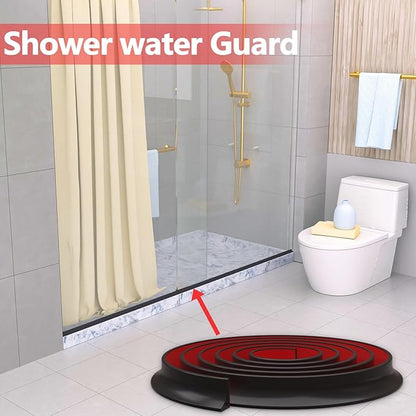 New Collapsible Shower Threshold Water Dam, Self Adhesive Silicone Waterproof Barrier Bathroom and Kitchen Water Strip Dam Shower Guard for Dry And Wet Separation Caulk Seal Strip Edge Trim(Black)