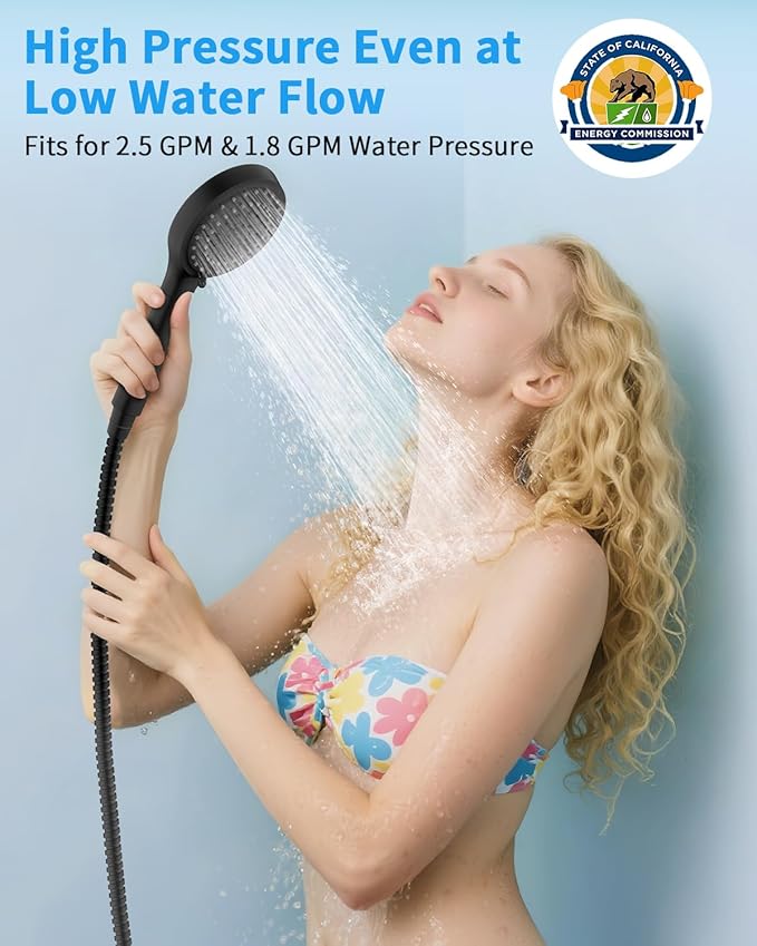 FASDUNT Shower Head with Handheld, High Pressure Handheld Shower Head with 80" Extra Long Stainless Steel Hose & Adjustable Bracket, Showerhead with ON/OFF Switch, Black