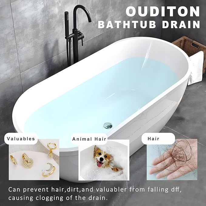 Tub Stopper Bathtub Drain, Brass Pop-up Freestanding Bathtub Drain Stopper, Fits Most Freestanding Tub Rough- in Kits (Black)