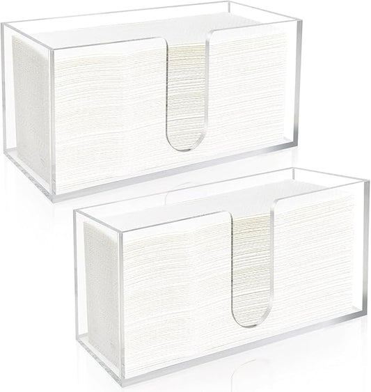 Acrylic Paper Towel Holder Countertop, 5mm Thick Clear C-Fold Z-Fold Trifold Napkin Dispenser, Bathroom & Kitchen Organizer for Multifold Towels (2)