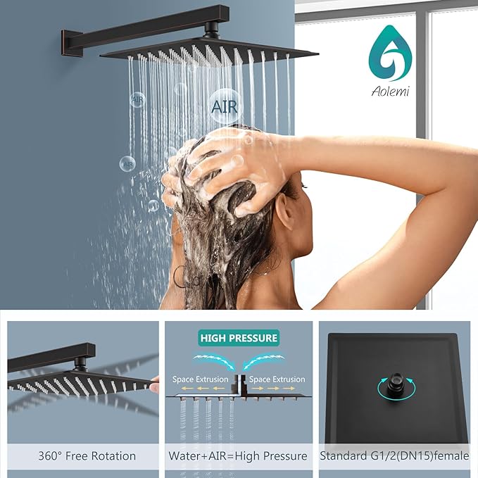Aolemi Shower Faucet Set, High Pressure Shower System with 2-in-1 Handheld Sprayer, Wall Mount Fixture Combo with Rough-in Valve, 12 Inch Shower Head, Oil Rubbed Bronze