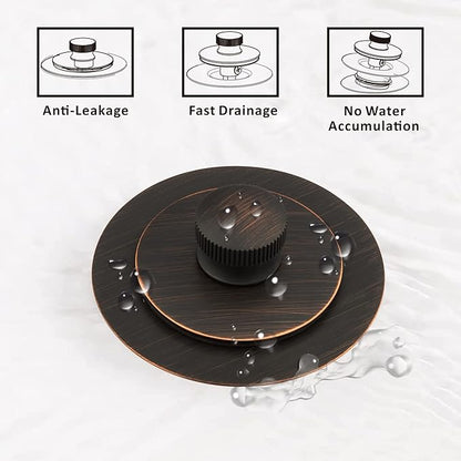 Artiwell Universal Lift and Turn Bath Drain Stopper and Cover, Bathtub Drain Stopper, Replaces Lift and Turn, Tip-Toe and Trip Lever drains for Tub, EZ Installation and Clearing (Oil Rubbed Bronze)