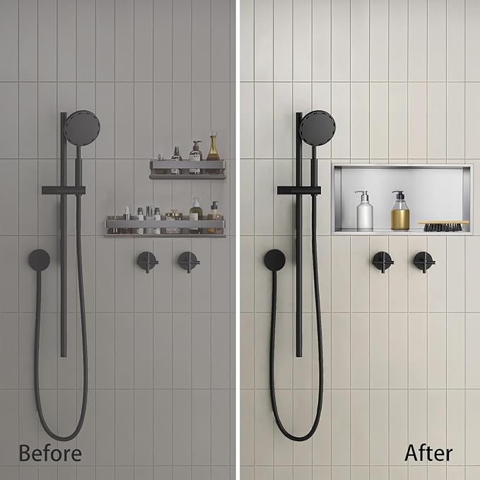 Shower Niche, Stainless Steel Elegant Bathroom Niche, No Tile Needed Recessed Shower Shelf Organizer for Storage