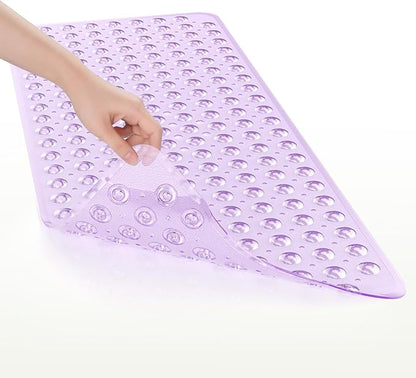 AmazerBath Shower Mat Non Slip 40 x 16 Inches, Shower Stall Mats with Suction Cups and Drain Holes, Non Slip Bath Mat for Tub for Elderly & Kids, Clear Purple