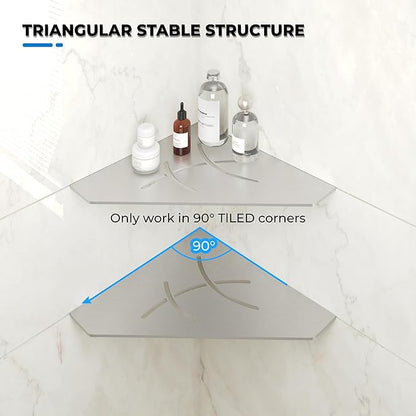 FerdY 2-Pack 10" Brushed Nickel Recessed Corner Shower Shelf, for Tiled Bathroom Walls, Floating Shower Shelf, 304 Stainless Steel Shower Caddy Storage Shelves, No Drilling Required, Irregular Diamond
