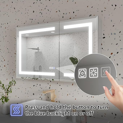 GroGro LED Lighted Bathroom Medicine Cabinet with Mirror, 40" W x 24" H Beveled Edge Medicine Cabinet with Lights,Surface or Recessed Mounting,Defog,Dimming,3-Color Temperature Adjustment