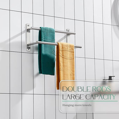 KOKOSIRI 16 Inch Bath Towel Bars Double Towel Racks Bathroom Towel Holder Towel Storage Towel Shelves Wall Mount Stainless Steel Brushed Nickel B5010BR-L16
