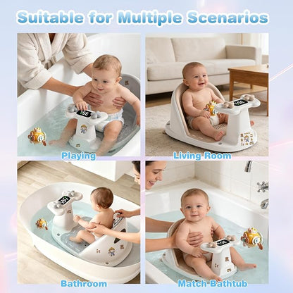 Baby Bath Seat for Babies 6 Months & Up - Bathtub Seats for Babies Sitting Up, Non-Slip,Smart Real-Time Temperature& 4 Suction Cups(Grey)