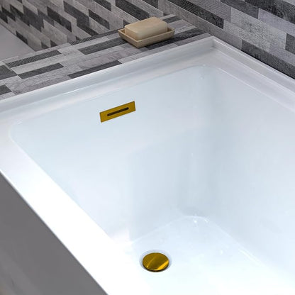 WOODBRIDGE 54" Acrylic Rectangular Alcove Soaking Bathtub in White with Left Drain, Brushed Gold pop-UP Drain Included BA5430L