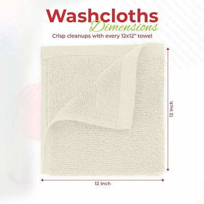 RIVERSIDE 12 Pack Washcloths - 12x12 Inches, 400 GSM, 100% Ring-Spun Cotton - Soft, Absorbent & Durable Face and Body Towels - for Bathroom, Spa, Gym, Makeup Removal & Everyday Use - Cannoli Cream