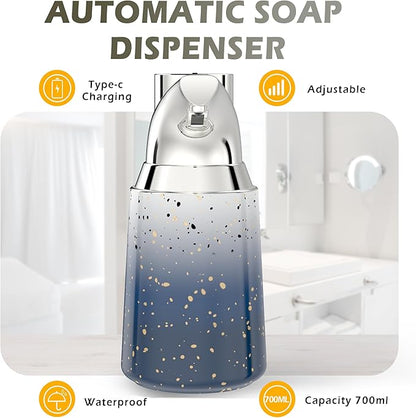 Adjustable Automatic Soap Dispenser Touchless, Ceramic Material，4 Adjustable Levels， Type-c Rechargeable Operated Sensor Liquid Soap Pump，Touch-Free Hand Sanitizer Dispenser (Starry Silver)