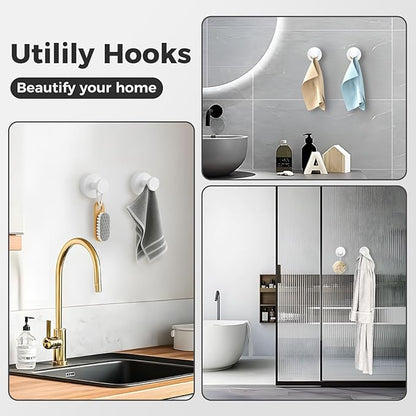 Shower Hooks for Inside Shower,Suction Cup Hooks for Glass Window,Removable Towel Hooks for Bathrooms,2 Packs(White)