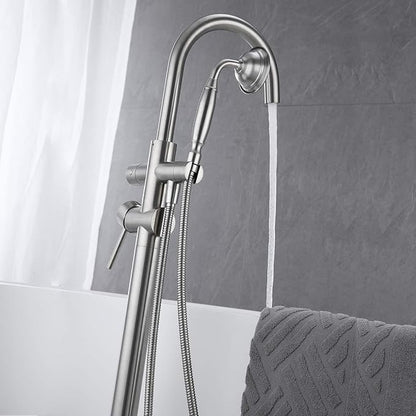 Tub Filler Freestanding Bathtub Faucet Brushed Nickel Floor Mounted Brass Bathroom Tub Faucets with Hand Shower