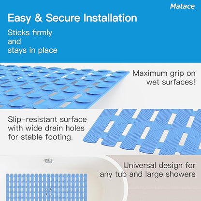 Bathtub Mat Non Slip - for Inside Bath Tub & Shower, Thick & Soft Textured Surface, Fast Drain, No Pooling Water for Better Hygiene, Bathroom Accessories, 27x16 Inch, Pastel Blue, Matace