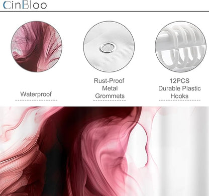 Cinbloo Red Burgundy Shower Curtain 60Wx72H Abstract Marble Ombre Modern Ink Texture Minimalist Elegant Smoke Shapes Bathroom Curtain Set Dark Aesthetic Women Neutral Bath Bathroom Accessories Decor